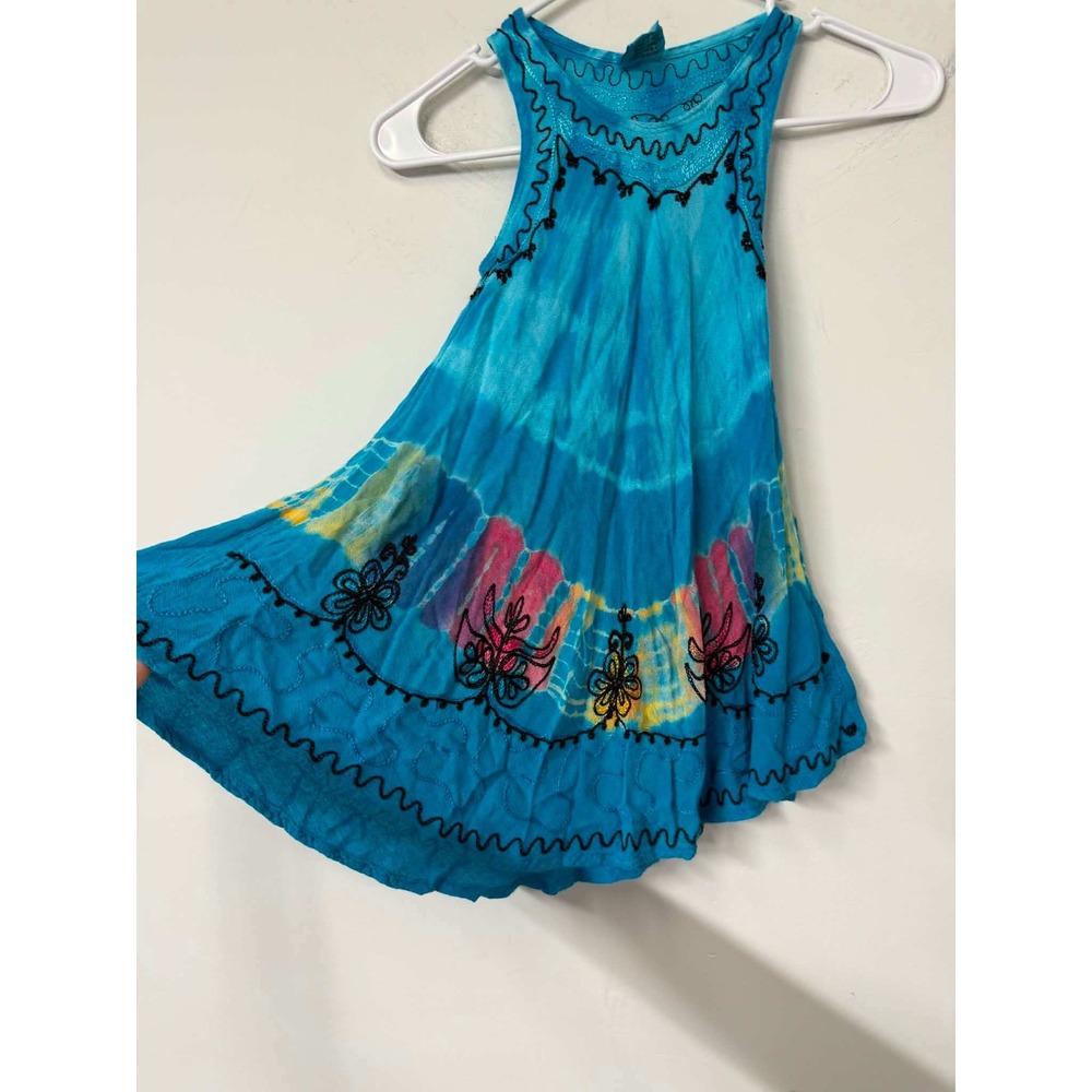 Advance Apparels Blue Tie Dye Embroidered Cotton Boho Racerback Dress L